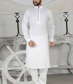 White Cotton Stylish Digital Print Kurta Pyjama