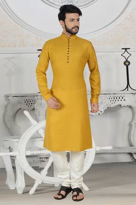 Yellow Cotton Stylish Digital Print Kurta Pyjama 1