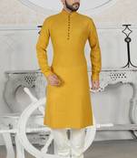 Yellow Cotton Stylish Digital Print Kurta Pyjama