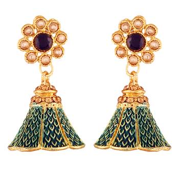 Traditional Gold Plated Kundan & Meenakari Jhumki Earrings For Women & Girls 1