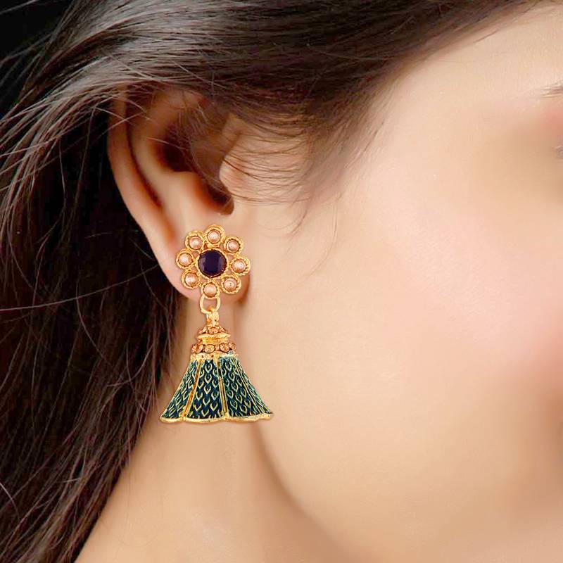 Traditional Gold Plated Kundan & Meenakari Jhumki Earrings For Women & Girls