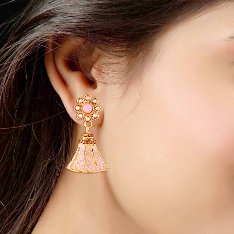 Traditional Gold Plated Kundan & Meenakari Jhumki Earrings For Women & Girls