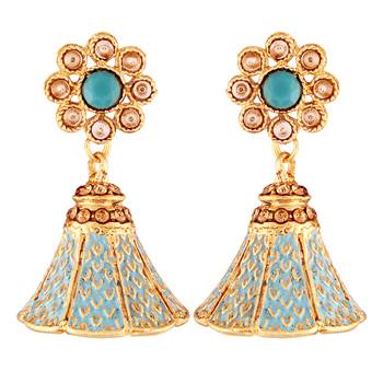 Traditional Gold Plated Kundan & Meenakari Jhumki Earrings For Women & Girls 1