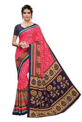 Pink Printed Georgette Saree With Blouse Piece 1