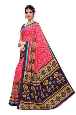 Pink Printed Georgette Saree With Blouse Piece 2