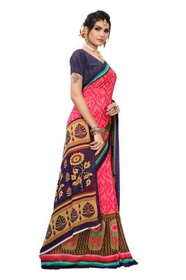 Pink Printed Georgette Saree With Blouse Piece 3