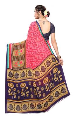 Pink Printed Georgette Saree With Blouse Piece 4