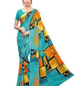 Blue Printed Georgette Saree With Blouse