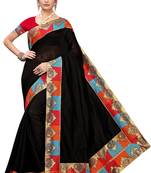 Black Plain Chanderi Cotton Saree With Blouse