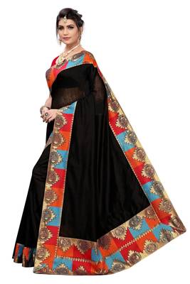 Black Plain Chanderi Cotton Saree With Blouse 2