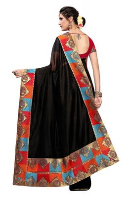 Black Plain Chanderi Cotton Saree With Blouse 4