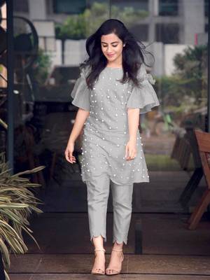 Grey hand woven cotton ethnic-kurtis 1