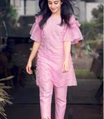 Pink hand woven cotton ethnic-kurtis