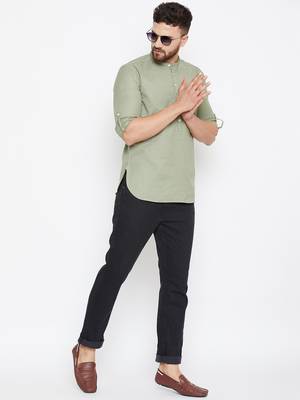 Blue woven linen men-kurtas 1