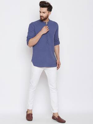 Turquoise woven pure cotton men-kurtas 1