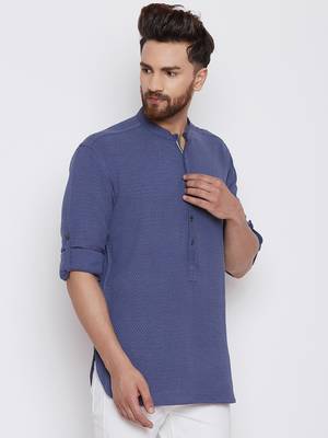 Turquoise woven pure cotton men-kurtas 3