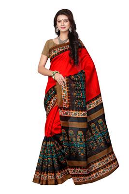 Red Printed Bhagalpuri Saree With Blouse 1