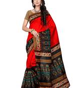 Red Printed Bhagalpuri Saree With Blouse