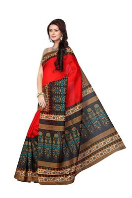 Red Printed Bhagalpuri Saree With Blouse 2