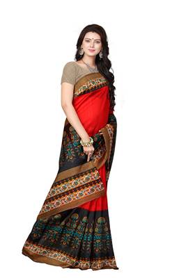 Red Printed Bhagalpuri Saree With Blouse 3