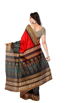 Red Printed Bhagalpuri Saree With Blouse 4