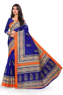 Blue printed art silk sarees saree with blouse 1