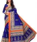 Blue printed art silk sarees saree with blouse