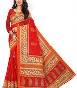 Red printed art silk sarees saree with blouse