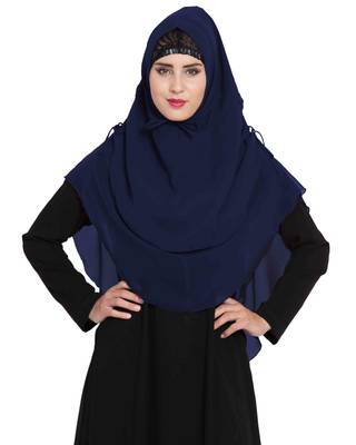 Stylish Navy Blue Khimar Ready To Wear Instant Hijab In Dual Layer 1