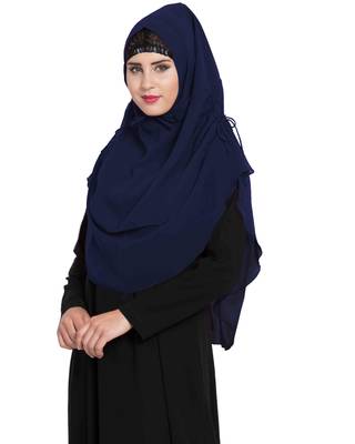 Stylish Navy Blue Khimar Ready To Wear Instant Hijab In Dual Layer 2