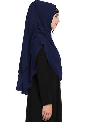 Stylish Navy Blue Khimar Ready To Wear Instant Hijab In Dual Layer 3