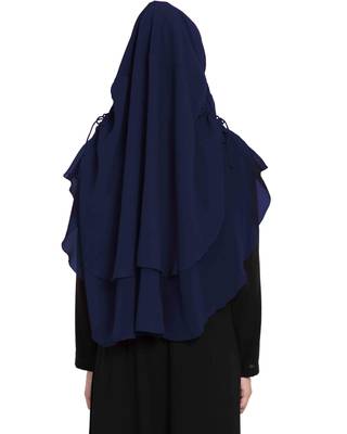 Stylish Navy Blue Khimar Ready To Wear Instant Hijab In Dual Layer 4