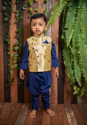 Navy Blue Kurta Churidar with Nehru Jacket for boys 1