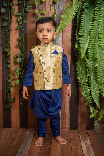 Navy Blue Kurta Churidar with Nehru Jacket for boys