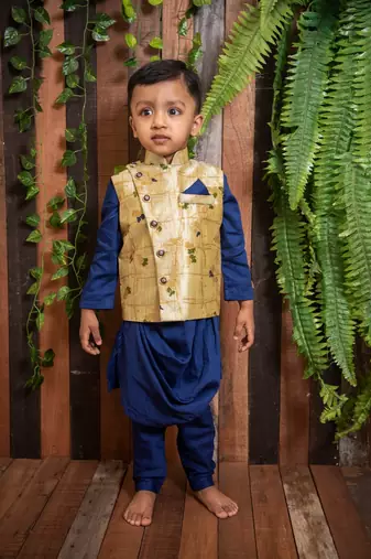 Navy Blue Kurta Churidar with Nehru Jacket for boys