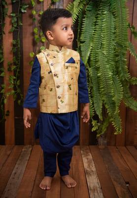 Navy Blue Kurta Churidar with Nehru Jacket for boys 2