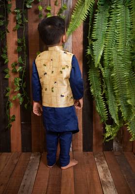 Navy Blue Kurta Churidar with Nehru Jacket for boys 3