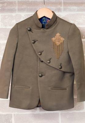 Olive Green Double Flap Coat For Boys 1