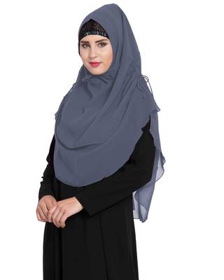 Stylish Grey Khimar Ready To Wear Instant Hijab In Dual Layer 2