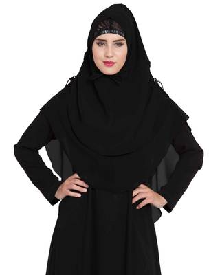 Stylish Black Khimar Ready To Wear Instant Hijab In Dual Layer 1