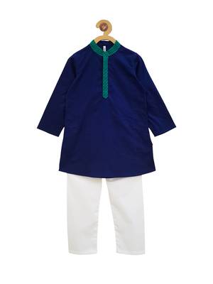Blue plain cotton boys-kurta-pyjama 1