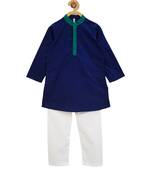 Blue plain cotton boys-kurta-pyjama
