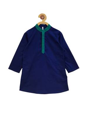 Blue plain cotton boys-kurta-pyjama 4