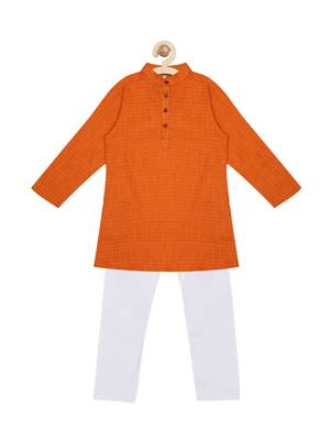 Orange plain cotton boys-kurta-pyjama 1