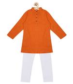 Orange plain cotton boys-kurta-pyjama
