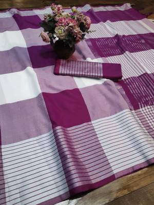 Purple woven cotton silk saree with blouse 1