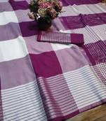 Purple woven cotton silk saree with blouse