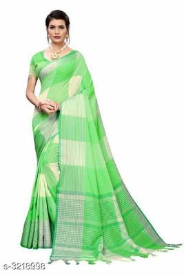 Parrot green woven cotton silk saree with blouse 1