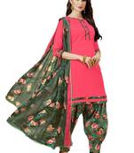 Pink Printed Crepe Salwar With Dupatta Unstitched