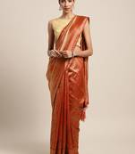 Orange woven banarasi silk saree with blouse